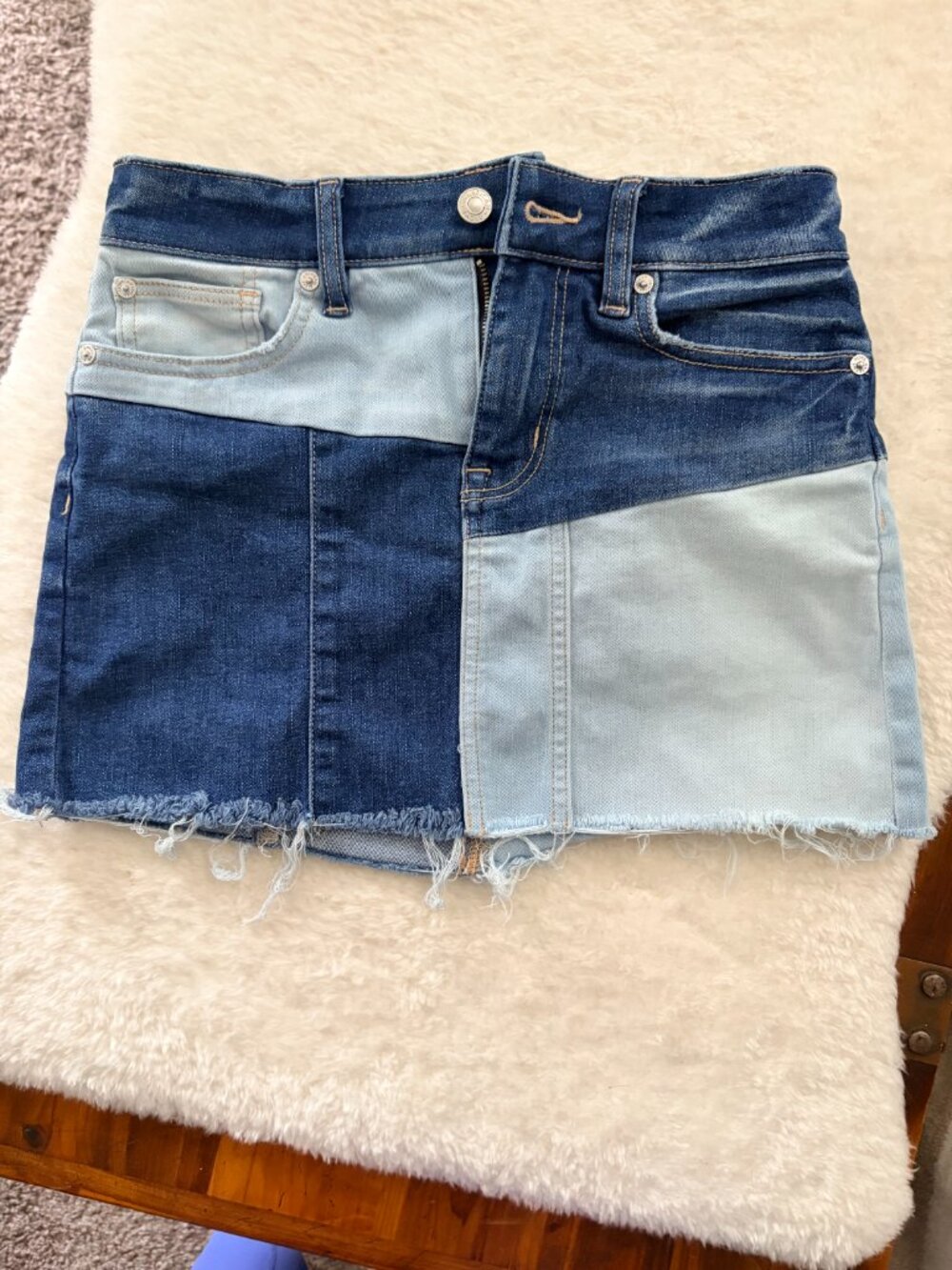 American Eagle Mixed Denim, Mid Rise, Mini Skirt, Size 0